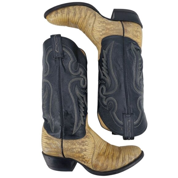 Vintage Tony Lama Exotic Natural Teju Lizard Cowboy Boots Mens 9.5D Gold Label - Picture 7 of 16